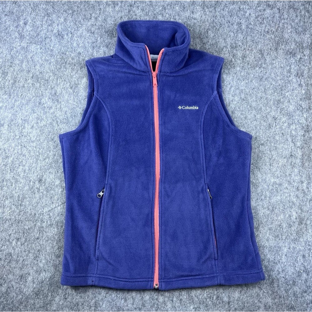 Columbia Women's Fleece Vest Purple Pink Full Zip Hiking Outdoor Size Medium
